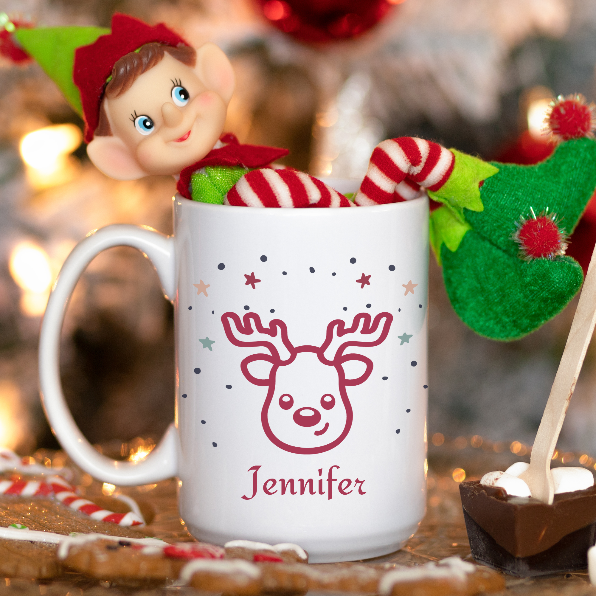 Reindeer Mug Holiday Coffee Mug Christmas Mug for Women for Friends  Christmas Gift Ideas Office Coworker Stocking Stuffer Gift EB3289RND 