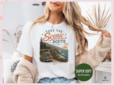 Women’s Scenic Route Graphic T-Shirt – California Road Trip Vintage White Tee