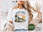 Women’s California Graphic T-Shirt – Good Times & Tan Lines Beach White Tee