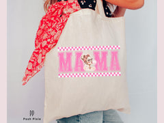 Checkered Mama Tote: Coquette Varsity Mom Gift