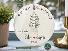 Personalized First Christmas Married Ornament | Our First Christmas as Mr & Mrs | Newlywed Christmas Keepsake | Wedding Gift for Couple