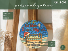 Personalized Baby Announcement Ornament, Expecting a Baby Keepsake, No More Silent Nights, Stained Glass Design