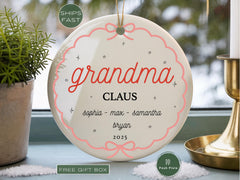 Custom Grandma Claus Ornament Grandma Christmas Ornament Grandma Ornament with Grandkids Names Grandma Ornament from Grandkids