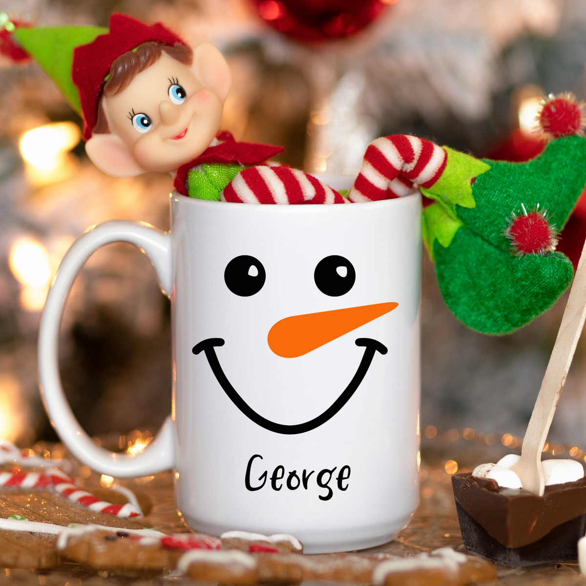 Personalized Kids Hot Chocolate Snowman Christmas Mug | Cute Snowman Coffee Cup | Kids Secret Santa Hot Cocoa Cup | Snowman Face Mug