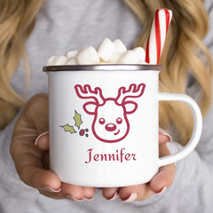 Personalized Cute Christmas Reindeer Mug, Gift for Her, Cute Christmas cup, Hot chocolate mug,  Christmas coffee mug