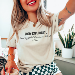 Food explorer? or Savoring global flavors, one bite at a time T-shirt.