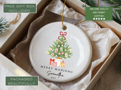 Merry Mahjong Ornament Custom Mahjong Christmas Ornaments Mahjong Blue Chinoiserie with Pink Bow Coquette Mahj Game Night Gift Ceramic Decor