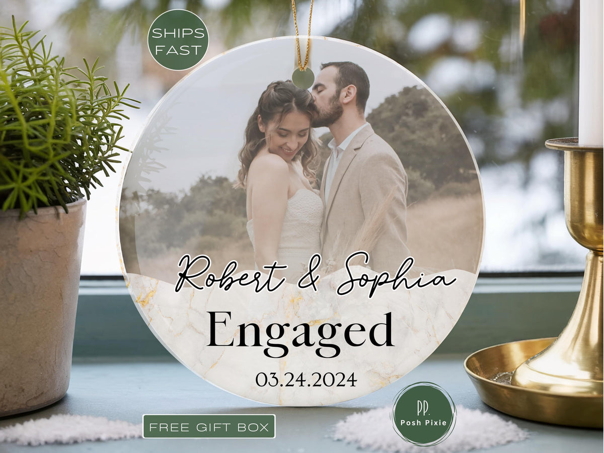 Personalized Engagement Photo Ornament: First Christmas Keepsake