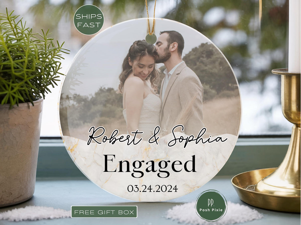 Personalized Engagement Photo Ornament: First Christmas Keepsake