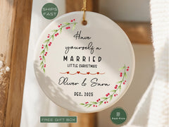 Personalized First Christmas Married Ornament: Porcelain Keepsake Gift