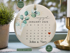 Personalized Engagement Christmas Calendar Ornament: Photo Keepsake Gift