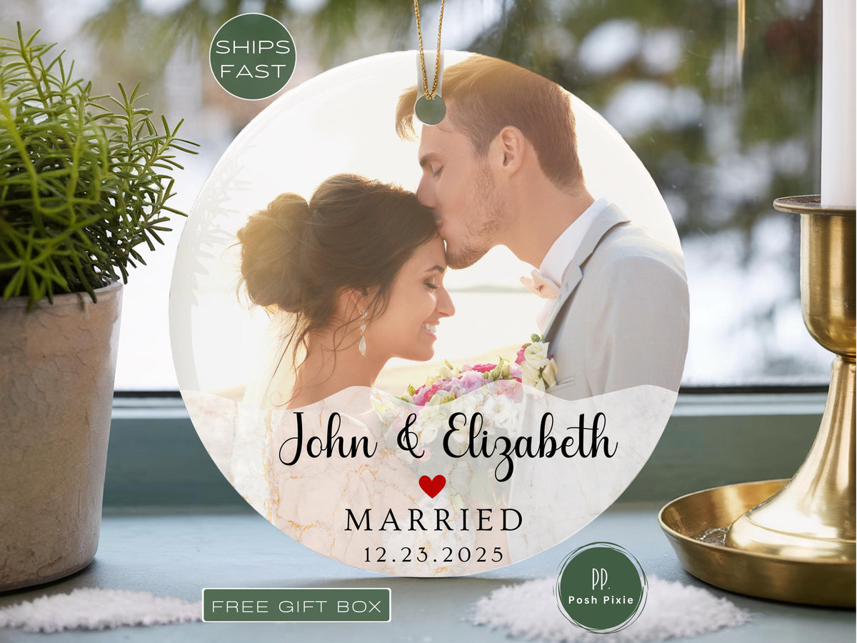 Personalized First Christmas Married Ornament: Wedding Keepsake Gift