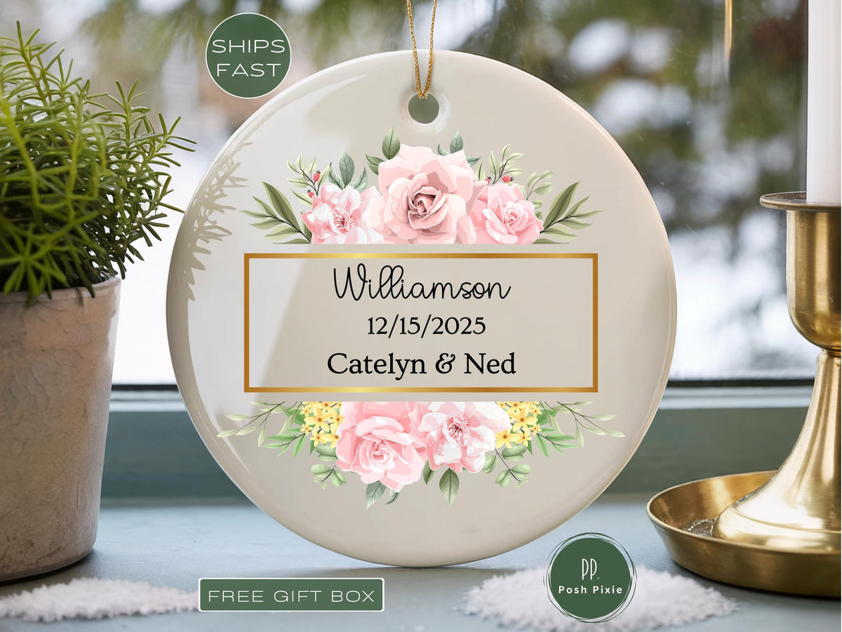 Personalized First Christmas Married Ornament: Porcelain Keepsake Gift