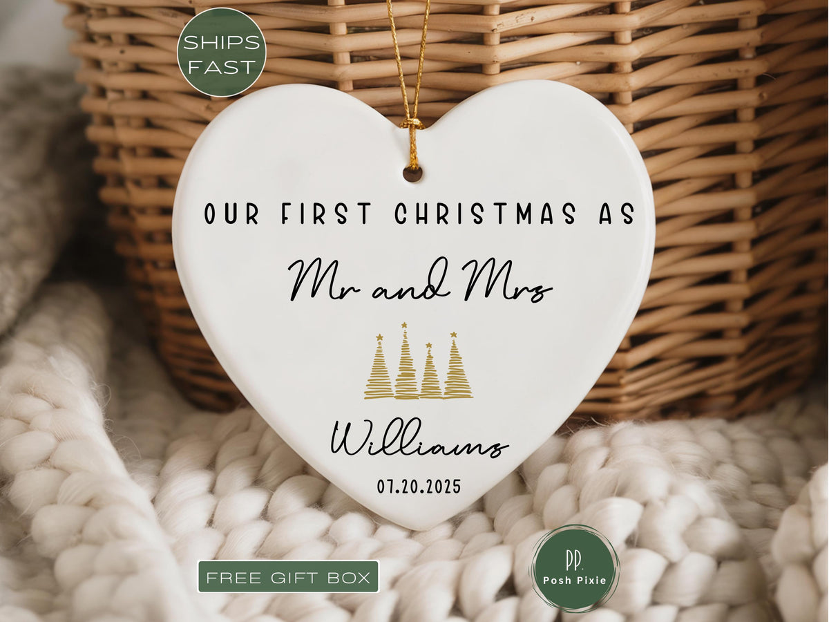 Mr and Mrs Ornament • Personalized First Christmas Married Ornament • Custom Newlywed Christmas Keepsake • Wedding Gift for Couple