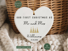 Mr and Mrs Ornament • Personalized First Christmas Married Ornament • Custom Newlywed Christmas Keepsake • Wedding Gift for Couple