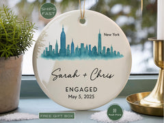 Engagement Ornament Personalized City Skyline Just Engaged Gift, Cities Christmas Ornaments 1st Xmas Engaged Couples Ornament Gay Engagement