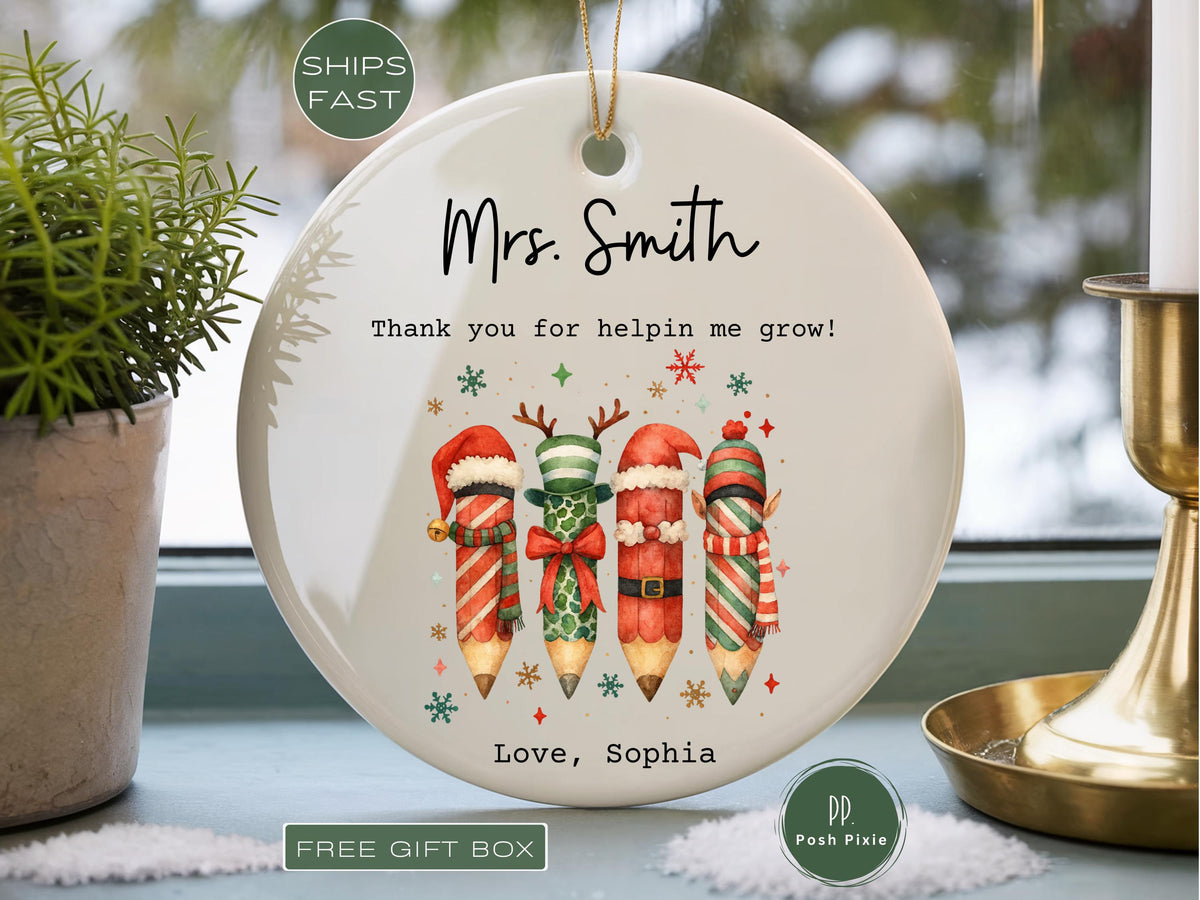 Custom Teacher Ornament, Personalized Teacher Christmas Ornament Gift for Teacher Thank You Ornament Teacher Keepsake Teacher Ornament Gifts