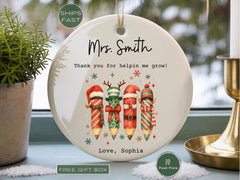 Custom Teacher Ornament, Personalized Teacher Christmas Ornament Gift for Teacher Thank You Ornament Teacher Keepsake Teacher Ornament Gifts