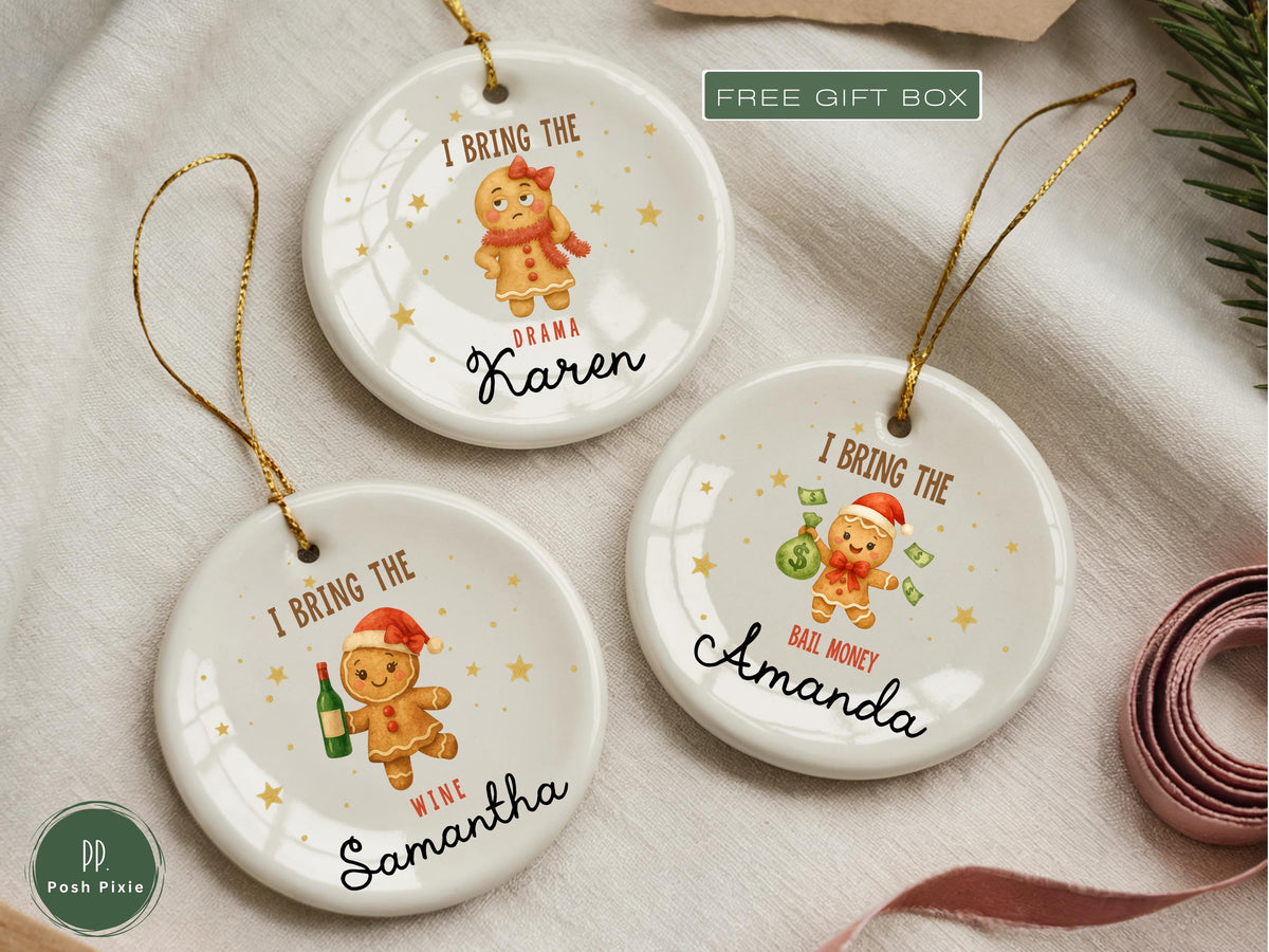 Friendsmas Ornament Set Funny, Personalized Gingerbread Girl Ornaments, Christmas Gift for Friends, BFF Group Ornament Bundle, Girls Holiday