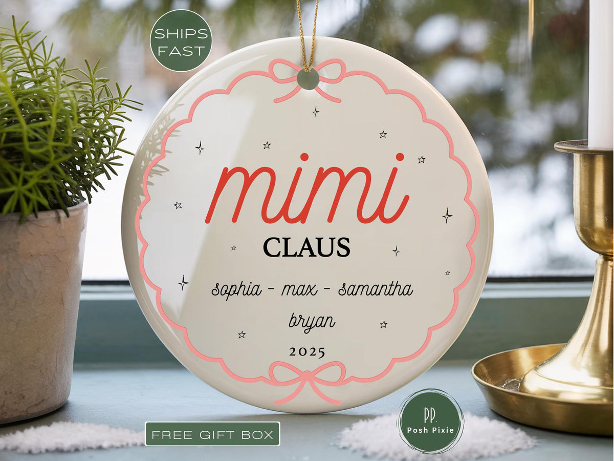 Custom Mimi Claus Ornament Mimi Christmas Ornament Grandma Ornament with Grandkids Names Christmas Mimi Ornament Grandma Ornament from Kids