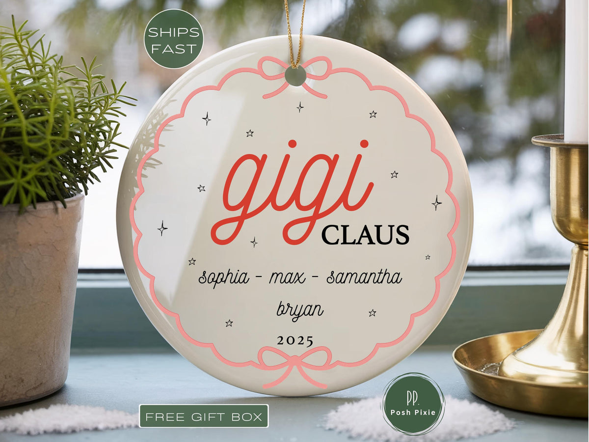 Custom Gigi Claus Ornament Gigi Christmas Ornament Grandma Ornament with Grandkids Names Christmas Gigi Ornament Grandma Ornament from Kids