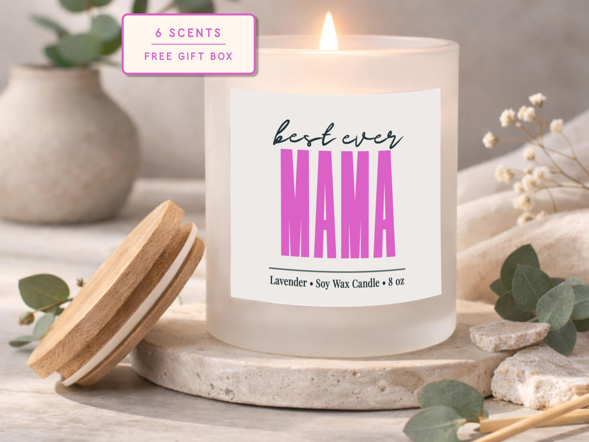 Best Ever Mama Soy Wax Candle: Lavender Scent, 8 oz Frosted Jar
