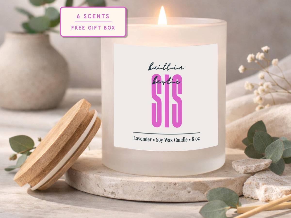 Sister Bestie Soy Wax Candle, Built-In Sis Gift, Lavender Scent (8 oz)