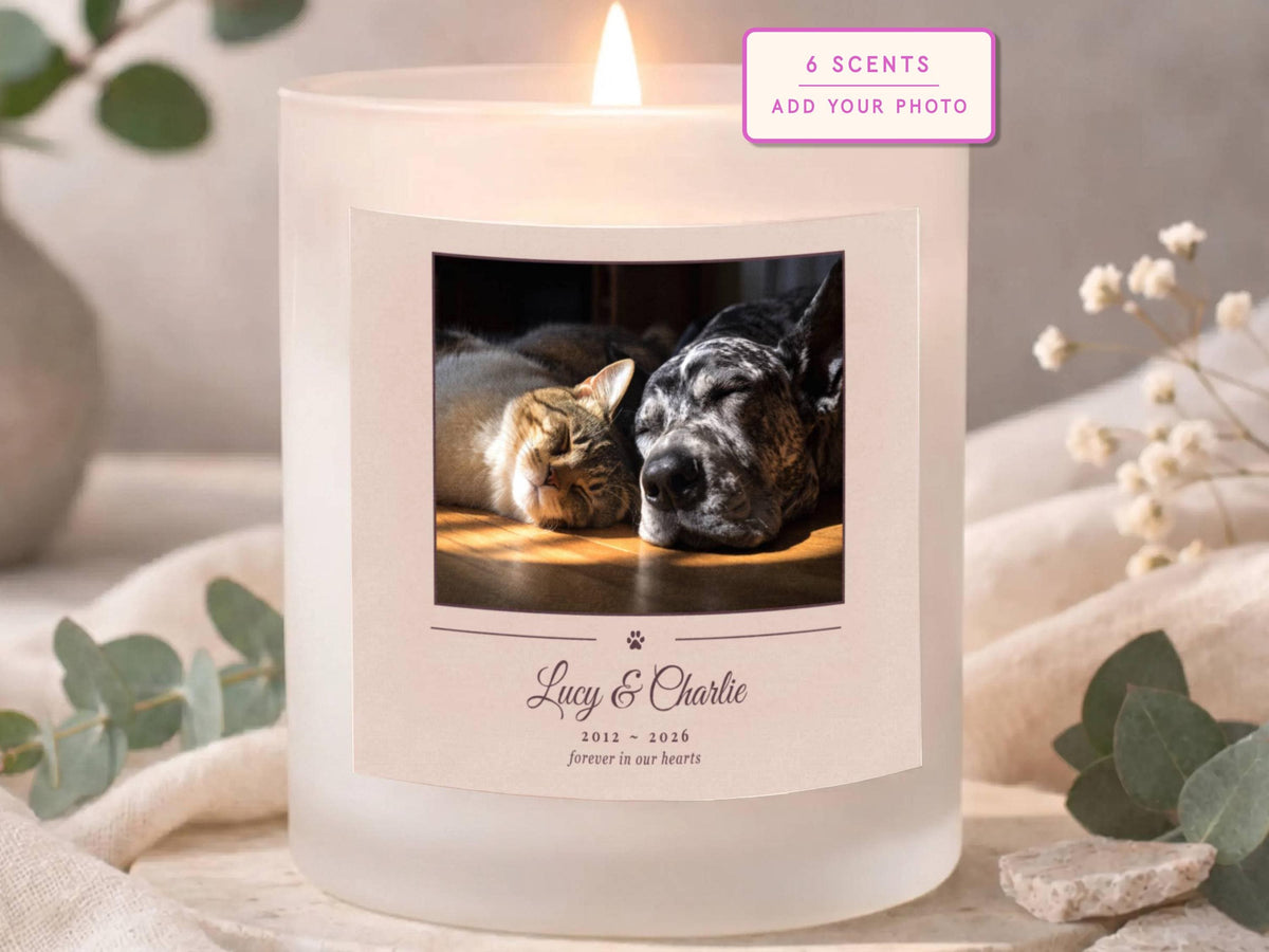Cat Sympathy Gift | Personalized Pet Memorial Candle | Cat Memorial Gift | Pet Loss Gift | Rainbow Bridge Keepsake | Custom Photo Candle