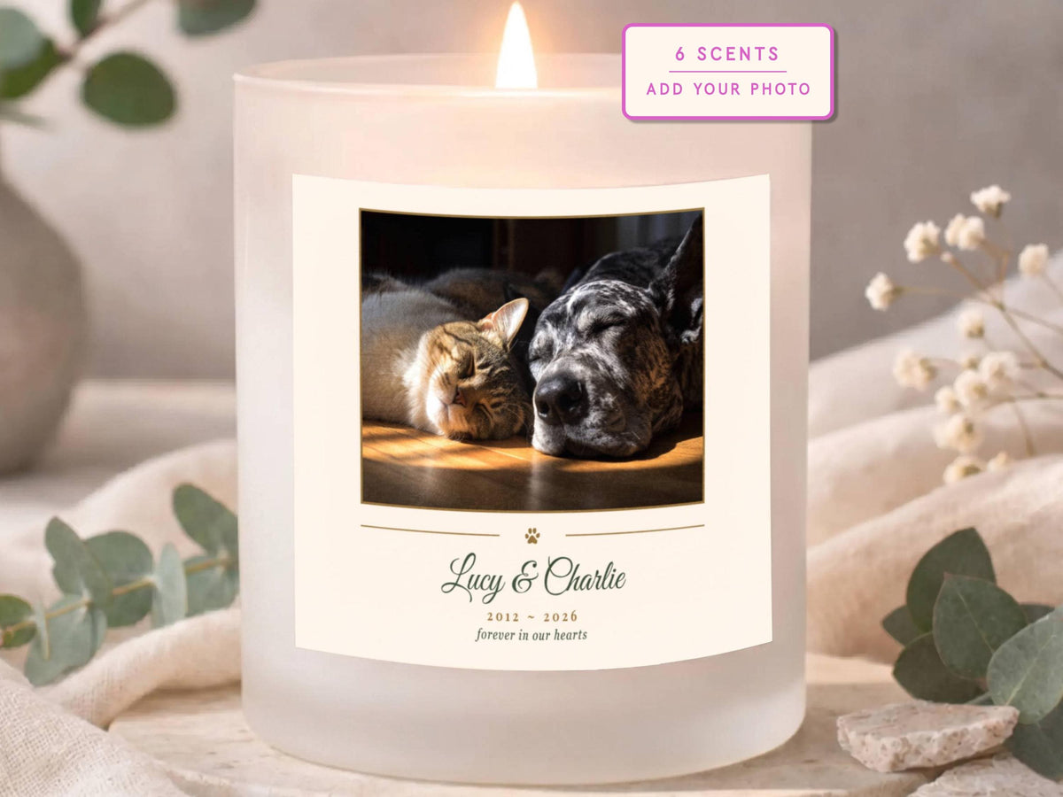 Pet Memorial Candle with Photo| Personalized Pet Loss Gift| Dog or Cat Memorial Candle| Rainbow Bridge Keepsake| Sympathy Gift for Pet Owner