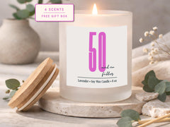 50 and No Filter Funny Soy Candle: 50th Birthday Gift for Friend (8 oz)